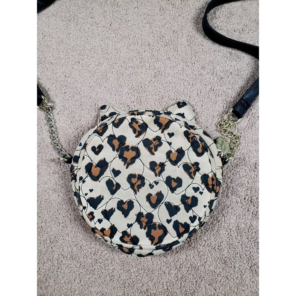 Betsey Johnson Luv Betsey Cheetah Heart Print Round Crossbody With Cat Ears Sz S - Picture 2 of 9
